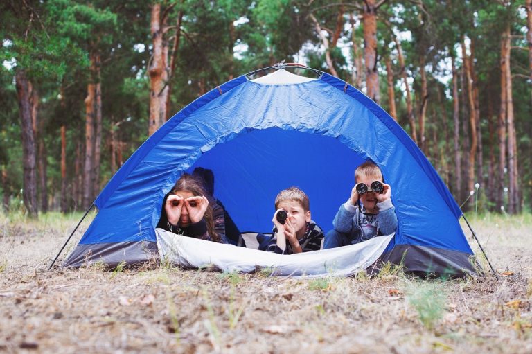 family camping in a tent
